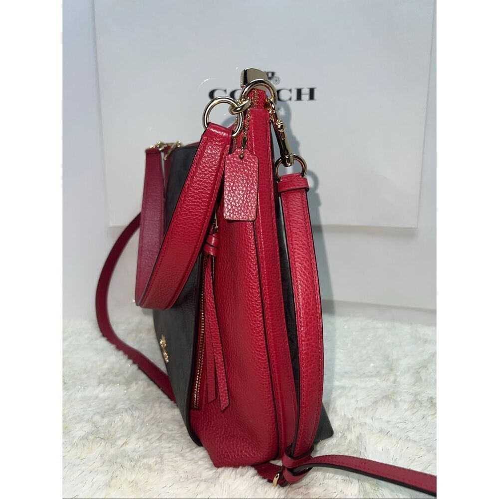 ➡️Coach Marlon Shoulder/Crossbody Handbag Sig Canvas Pebbled Leather F79993 $428 - Picture 3 of 8